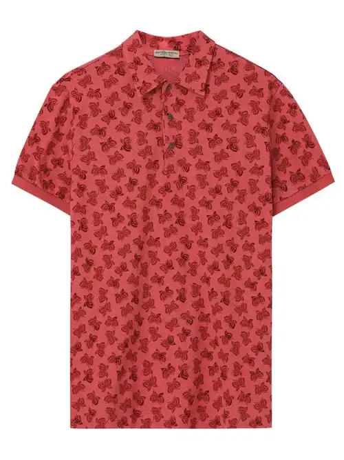 bottega veneta/葆蝶家 男士短polo 红色印花纯棉男士短袖polo衫 内搭