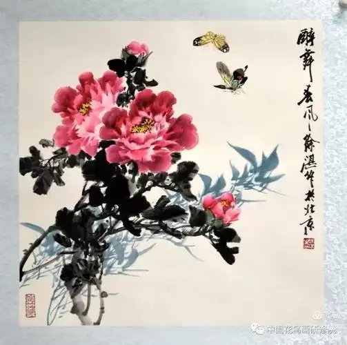 国画花鸟,徐湛牡丹花