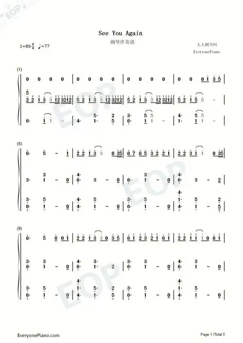 seeyouagain钢琴双手简谱