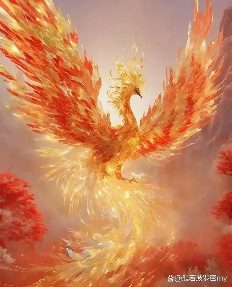 凤凰涅槃,展翅高飞[赞同][赞同][赞同] 金凤凰振翅高飞,红叶环绕,祥瑞