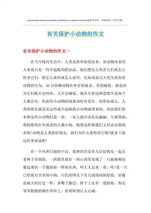 有关保护小动物的作文