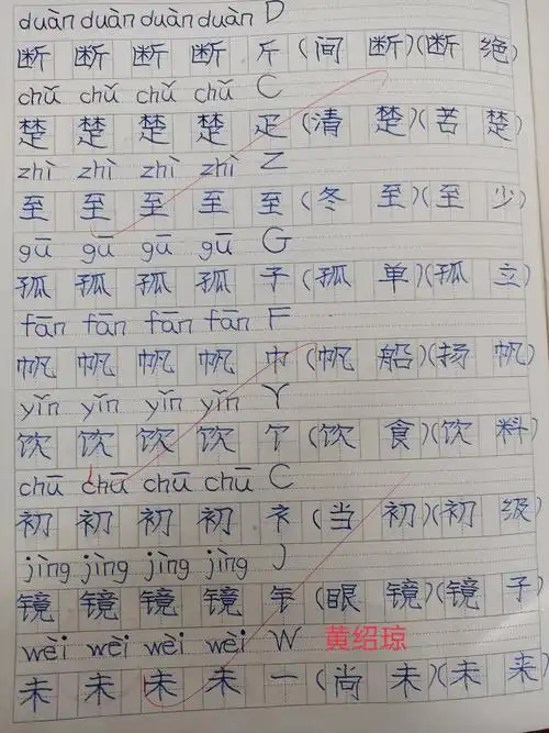 三(2)班2020年11月9日生字抄写