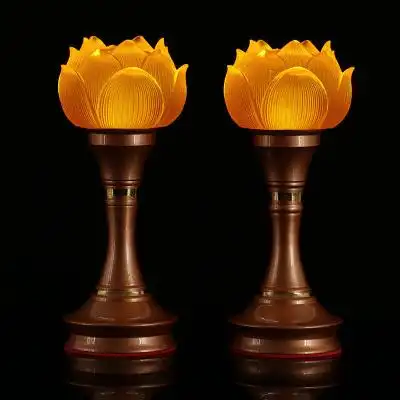 圆通佛具供灯佛灯led长明灯插电纯铜琉璃莲花灯佛堂供佛佛教用品