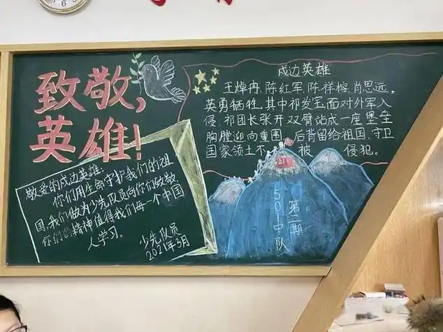 关于致敬英雄的黑板报关于黑板报图片大全