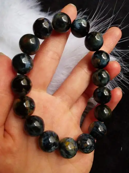 天然彼得石手链猫眼石火彩手串闪电猫眼深蓝虎睛石男女款水晶饰品