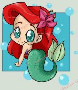 到处都是泡泡的绿眼睛红头发的小美人鱼简笔画大全