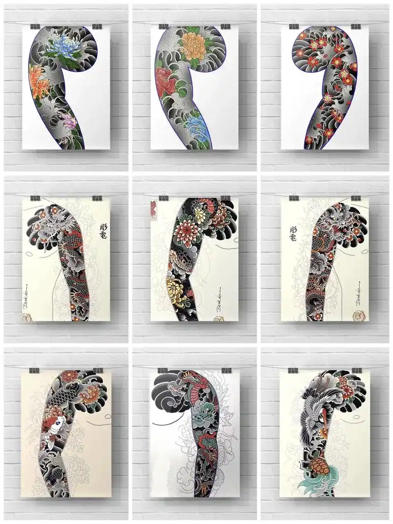 老传统花臂半甲手稿分享#手稿分享 #防水纹身贴 #日式老传统