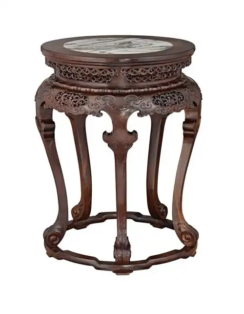 【清式红酸枝透雕卷草纹三弯腿大香几】图片及家具信息