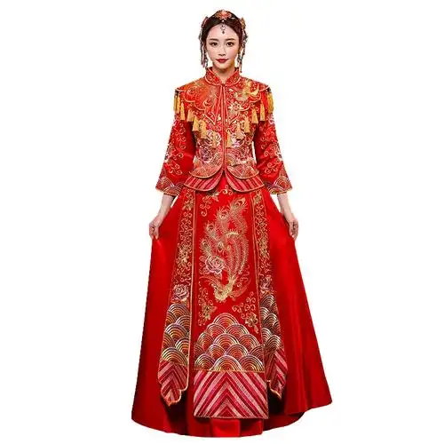 秀禾服新娘2019新款夏薄款中式礼服婚纱龙凤褂出阁服凤冠霞帔秀禾