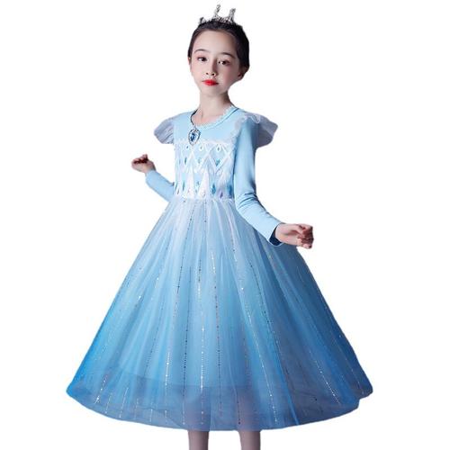 2021夏新款女童冰雪奇缘艾莎公主裙爱莎女孩六一演出礼服中长裙子