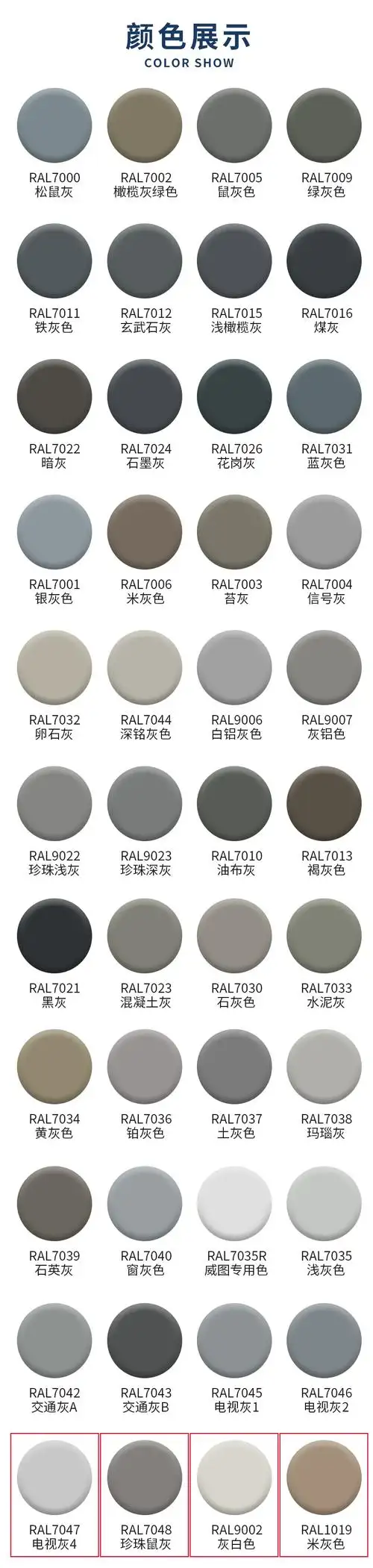漆先生(qixiansheng)劳尔ral7047电视灰4ral9002灰白色ral1019米灰色