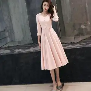 订婚粉色礼服小晚礼服宴会参加婚礼女装秋冬连衣裙气质平时可穿女