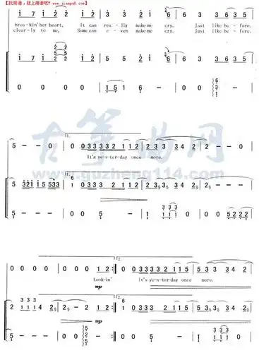 昨日重现古筝谱_简谱吧