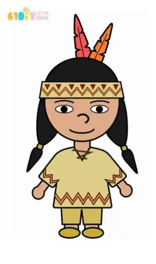 人物填色图 印第安人小男孩_人物简笔画_巧巧手幼儿手工网