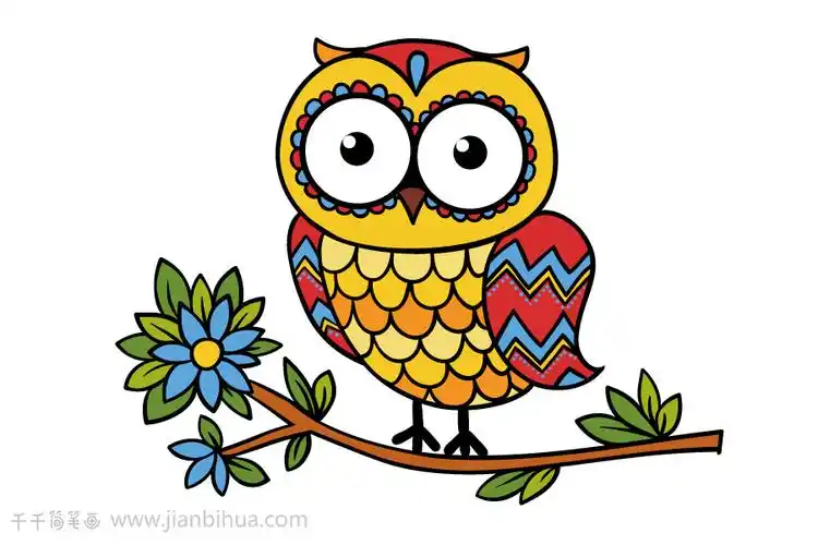 彩色猫头鹰简笔画图片