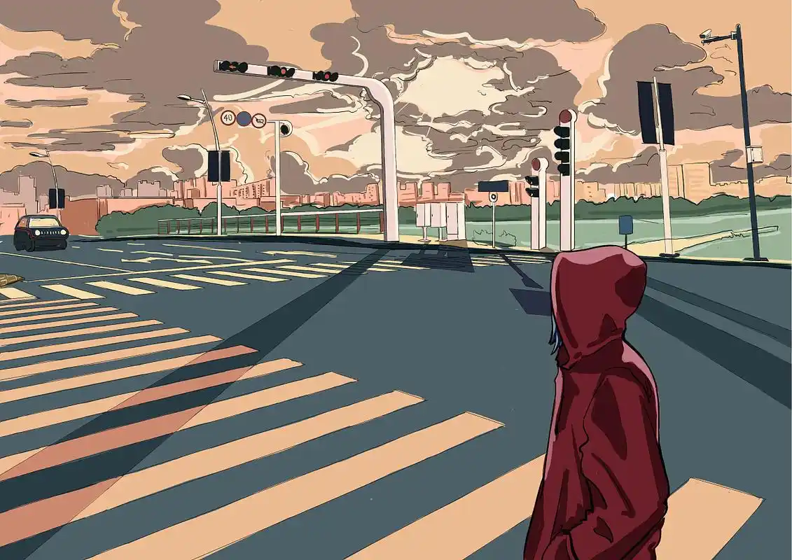 昏暗又不失色彩的天空,空旷寂寥的十字路口,也许会是孤独的人会喜欢的