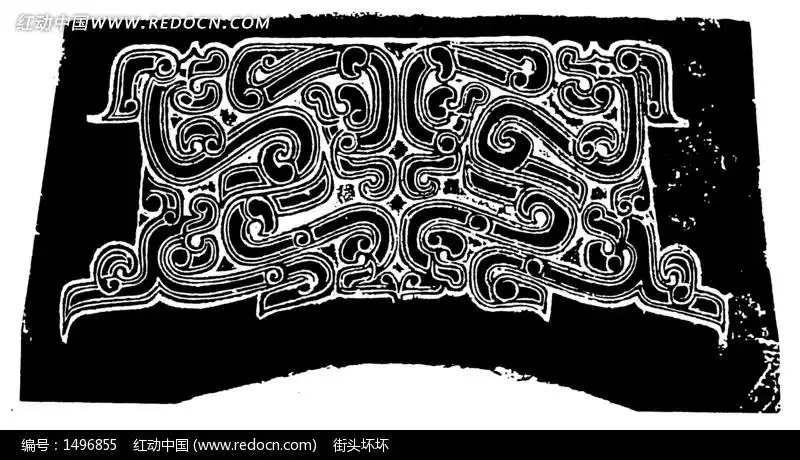 对称夔龙纹构成的兽面纹图案