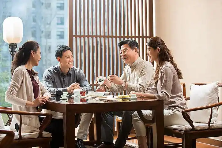 中国人,朋友,喝,茶,一起