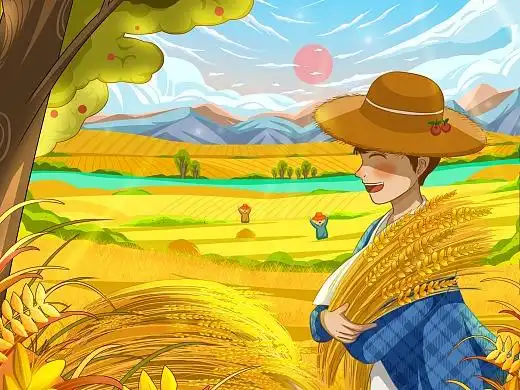 秋收丰收割麦子田野插画