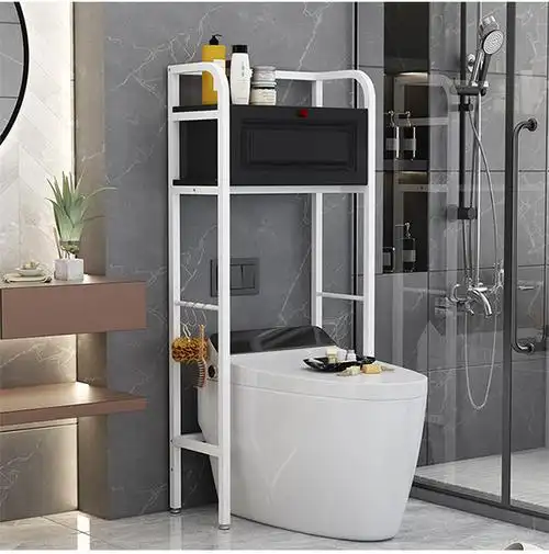 马桶置物架落地多层不锈钢卫生间收纳架子洗衣机架智能马桶架白架浅