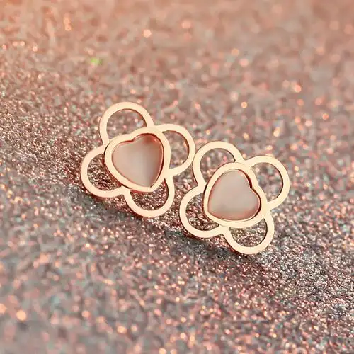 爱心四叶造型耳饰时尚猫眼石镶嵌耳钉女款首饰品送女朋友七夕情人节