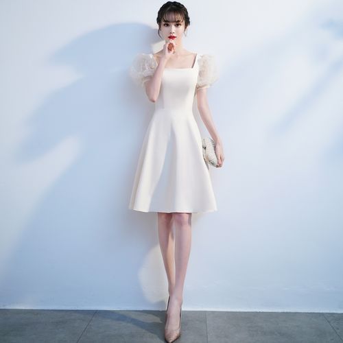 小个子晚礼服裙女夏季领证登记平时可穿白裙洋装礼服