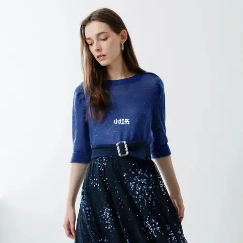 歌力思早春新款桑蚕丝墨蓝色毛衫