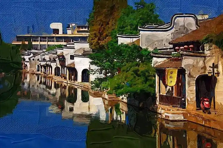 江南水彩画南浔古镇