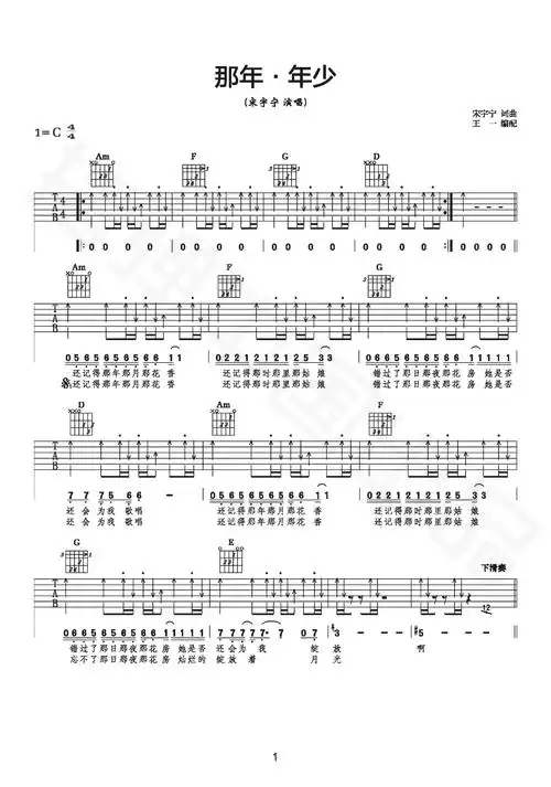 那年年少吉他谱宋宇宁c调扫弦版吉他弹唱教学