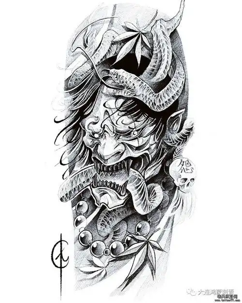 20张2020年最新花臂新传统般若艺伎龙臂花臂设计图样线稿纹身手稿大全