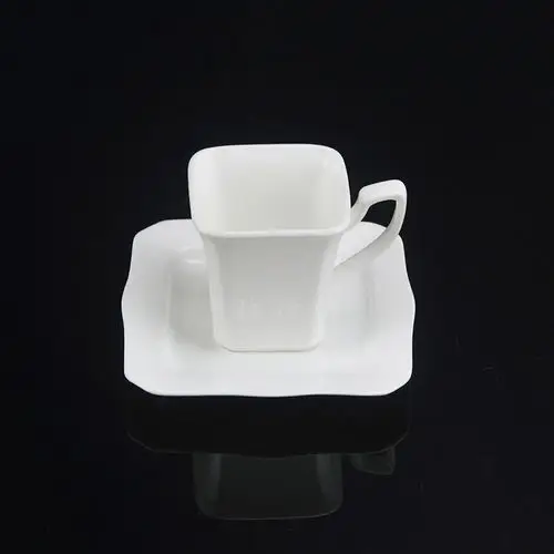 方形白色杯碟 陶瓷白色创意方形欧式咖啡杯子 有把白色创意中.