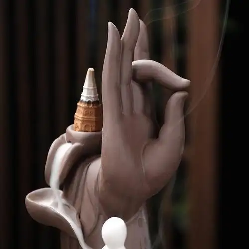 无相云水禅心 紫砂佛手莲花倒流香炉家用卧室仿古禅意檀香炉香薰炉