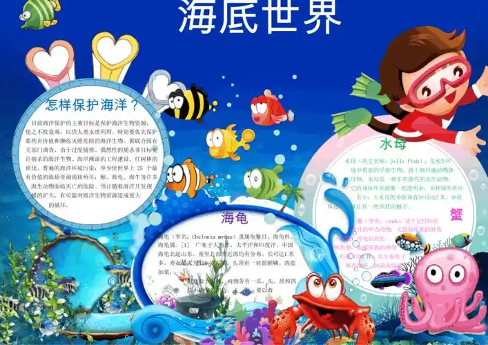 可爱儿童海底世界小报手抄报word模板docx1页