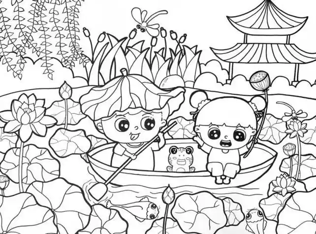 夏天荷塘的简笔画