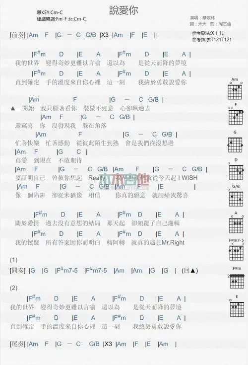 《说爱你》吉他谱-蔡依林-高清六线谱图片谱