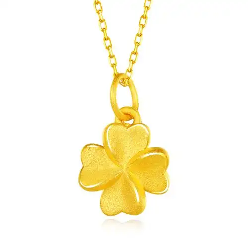 老庙黄金四叶草吊坠足金幸运草颈饰项链情人节七夕礼物颈饰