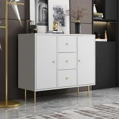 现代简约轻奢餐边柜白色北欧实木小户户型餐厅酒柜餐边柜