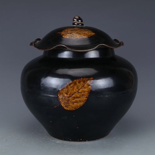 摆件宋吉州窑黑釉枫叶纹盖罐 仿古瓷器 古董古玩 旧货老货 收藏品
