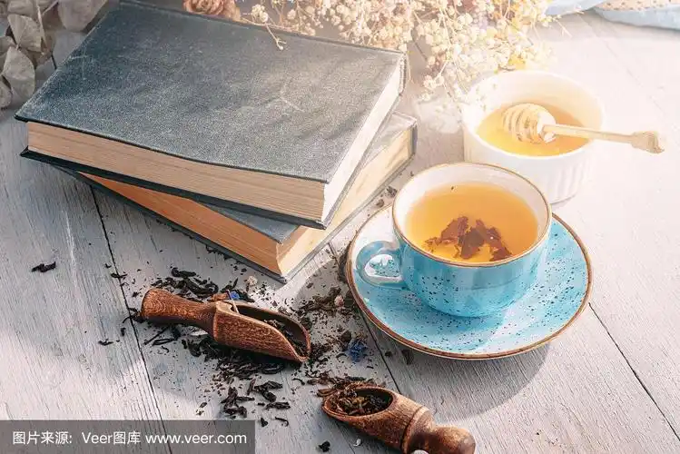 温暖的茶和一本书在阳光下