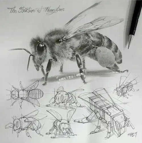 艺术设计考研创意素描昆虫动物类结构素描