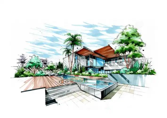 疗养院景观设计手绘马克笔——高差空间设计