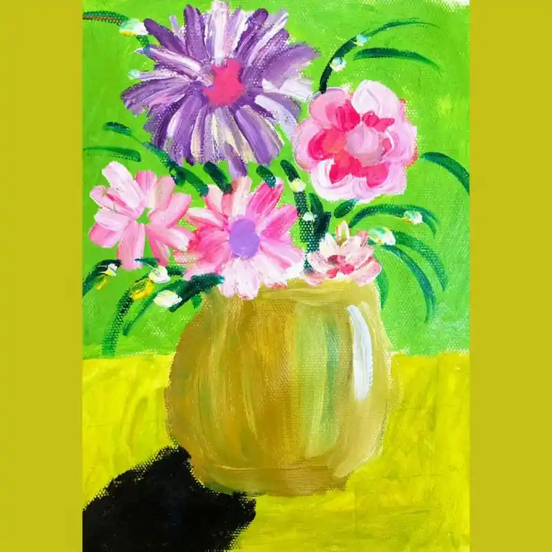 创意水粉画花瓶里的花