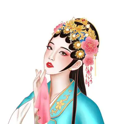 手绘国潮仙女烫金插画海报背景古风中国风唯美女人中国风蓝色古装汉服