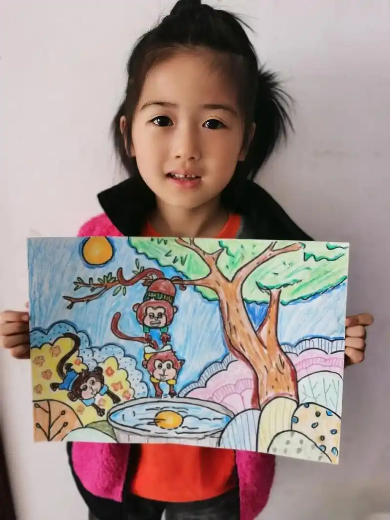猴子捞月成语故事画,!#儿童绘画作品 #手抄报 #画出梦想抖 - 抖音