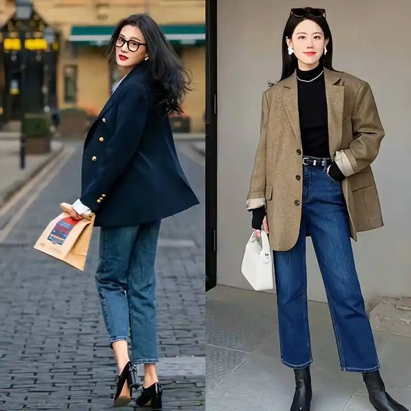 今年建议多穿"小西装"外套 ,搭配黑色,蓝色牛仔裤,高级又时髦