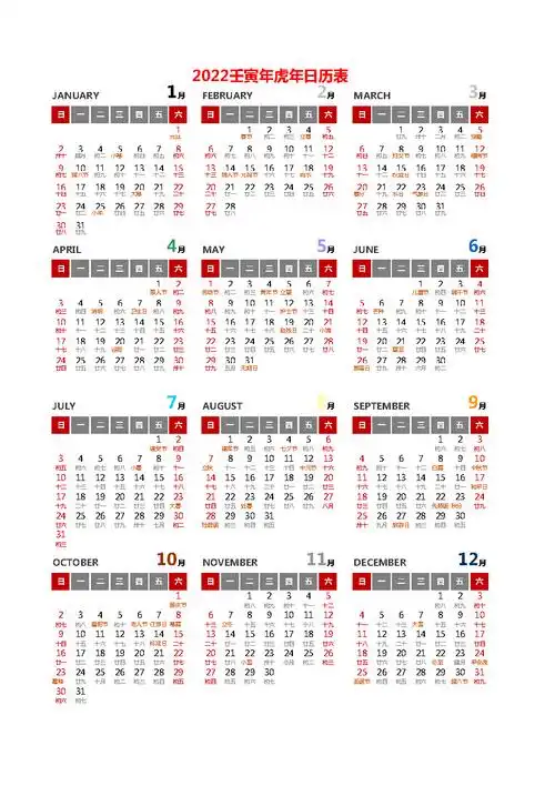 2022年日历表带农历全年2022年日历表全年a4一页可编辑可直接打pdf