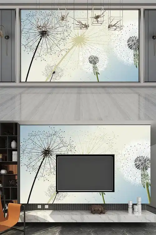 蒲公英电视背景墙-众图网