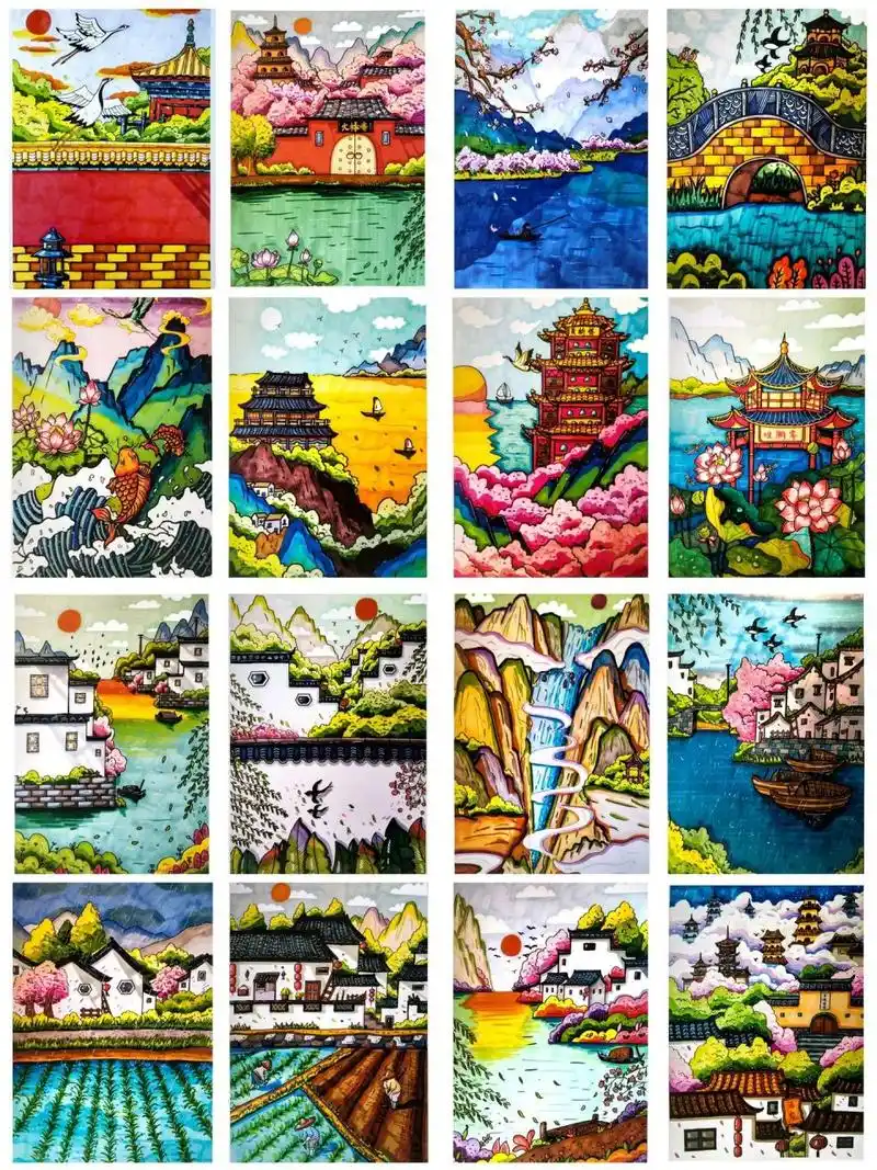 素材积累/马克笔风景山水主题画 手绘:十一是只画画喵/国风系列教学