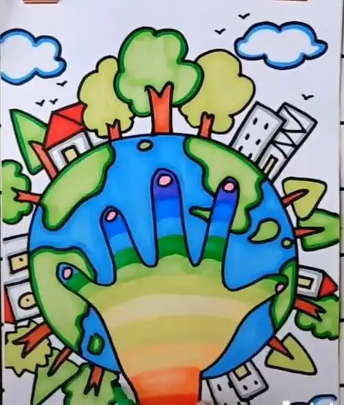 大二班美术活动: 绘画《彩色的地球》