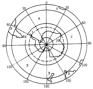 读南极大陆及周围地区图,并回答下列问题: (1)在下面填出图上大洲